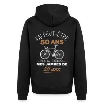 50 years old humor bike legs of 20 years old - Unisex Premium Organic Zip Hoodie - black - Back - Nico (187cm)