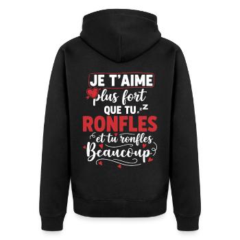 Ich liebe dich lauter als du schnarchende, humorvolle Paar - Unisex Premium Bio Zip Hoodie - Schwarz - Hinten - Nico (187cm)