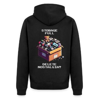 Memory full: Erase nostalgia? | Decluttering - Unisex Premium Organic Zip Hoodie - black - Back - Nico (187cm)