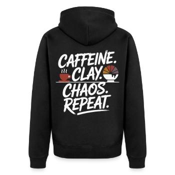 Caffeine Clay Chaos Repeat Design - Unisex Premium Organic Zip Hoodie - black - Back - Nico (187cm)