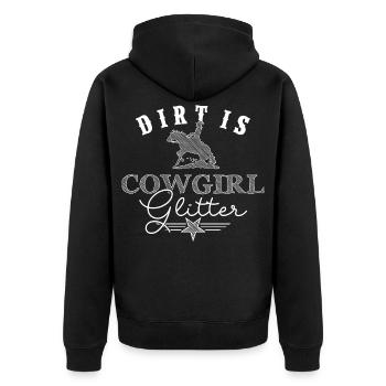 Dirt is Cowgirlglitter Westernreiterin - Unisex Premium Bio Zip Hoodie - Schwarz - Hinten - Nico (187cm)