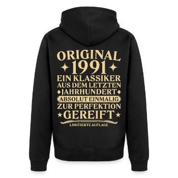 Original 1991 Klassiker Letztes Jahrhundert - Unisex Premium Bio Zip Hoodie - Schwarz - Hinten - Nico (187cm)