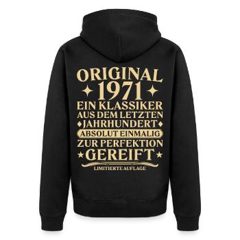 Original 1971 Klassiker Letztes Jahrhundert - Unisex Premium Bio Zip Hoodie - Schwarz - Hinten - Nico (187cm)