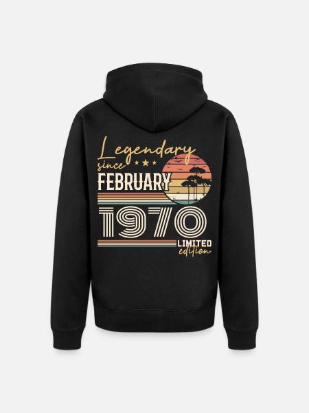 February 1970 Anniversary 1970 Legends February - Unisex Premium Organic Zip Hoodie - black