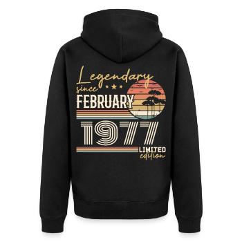 Février 1977 anniversaire 1977 légendes Février - Veste à capuche bio Premium Unisexe - noir - Dos - Nico (187cm)