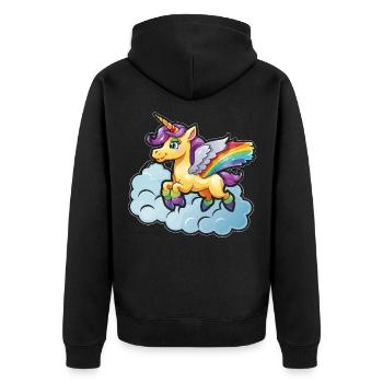 Regenbogen-Einhorn auf Wolke - Unisex Premium Bio Zip Hoodie - Schwarz - Hinten - Nico (187cm)