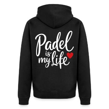 Padel is my life Sportler Statement Herz - Unisex Premium Bio Zip Hoodie - Schwarz - Hinten - Nico (187cm)