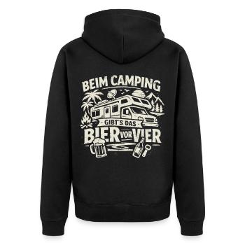 Camping | Bier vor Vier - Unisex Premium Bio Zip Hoodie - Schwarz - Hinten - Nico (187cm)