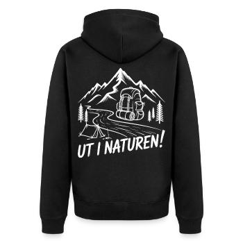Wandern in der Natur mit Rucksack - Unisex Premium Bio Zip Hoodie - Schwarz - Hinten - Nico (187cm)