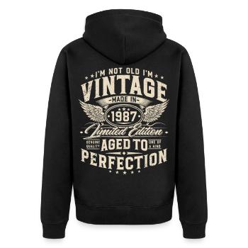 Vintage, 1987, Vintage, Cadeau d’anniversaire - Veste à capuche bio Premium Unisexe - noir - Dos - Nico (187cm)
