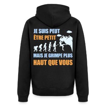 Small but I climb higher humor climbing - Unisex Premium Organic Zip Hoodie - black - Back - Nico (187cm)
