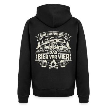 Camping | Bier vor Vier - Unisex Premium Bio Zip Hoodie - Schwarz - Hinten - Nico (187cm)