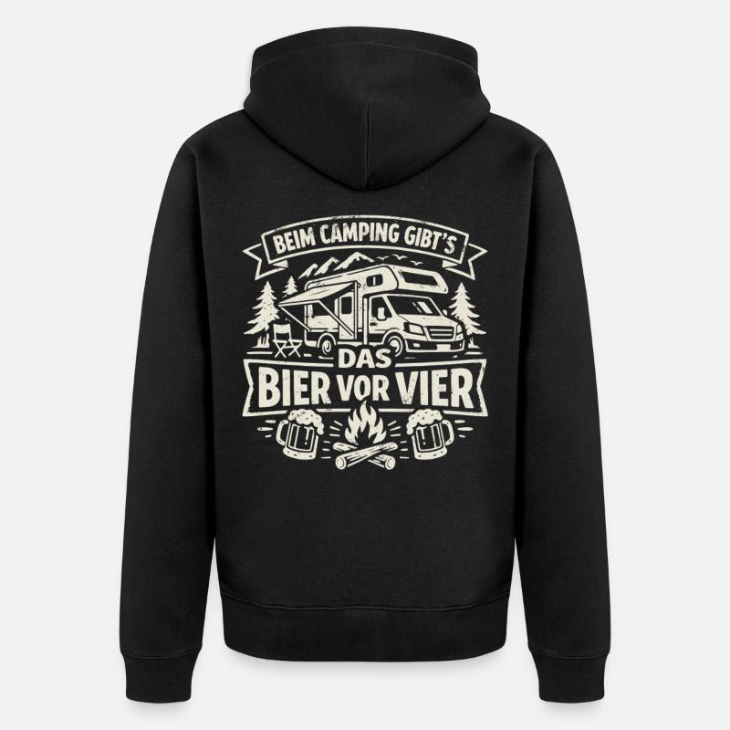 Camping | Bier vor Vier - Unisex Premium Bio Zip Hoodie - Schwarz
