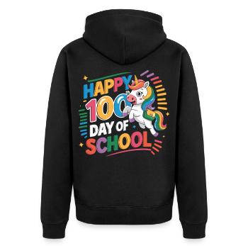 100 Tage Schule Einhorn Feier - Unisex Premium Bio Zip Hoodie - Schwarz - Hinten - Nico (187cm)