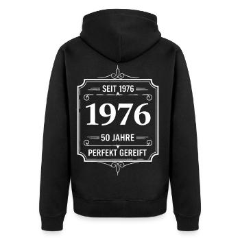 Millésime 1976 – 50 ans parfaitement maturé - Veste à capuche bio Premium Unisexe - noir - Dos - Nico (187cm)