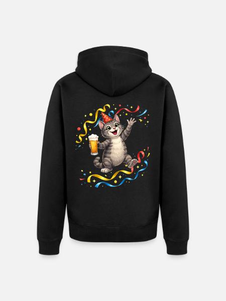 Party Katze mit Bier - Unisex Premium Bio Zip Hoodie - Schwarz
