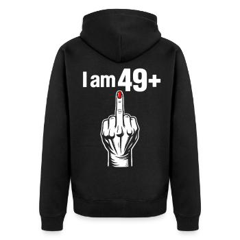 J’ai 49+ - Veste à capuche bio Premium Unisexe - noir - Dos - Nico (187cm)