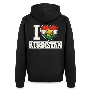 I Love Kurdistan Kurde Kurden - Unisex Premium Bio Zip Hoodie - Schwarz - Hinten - Nico (187cm)