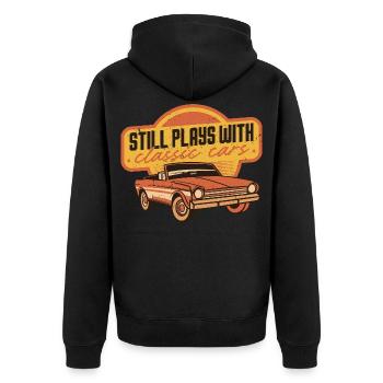 Classic Car Collector Still Plays With Classic Cars - Unisex Premium Organic Zip Hoodie - black - Back - Nico (187cm)