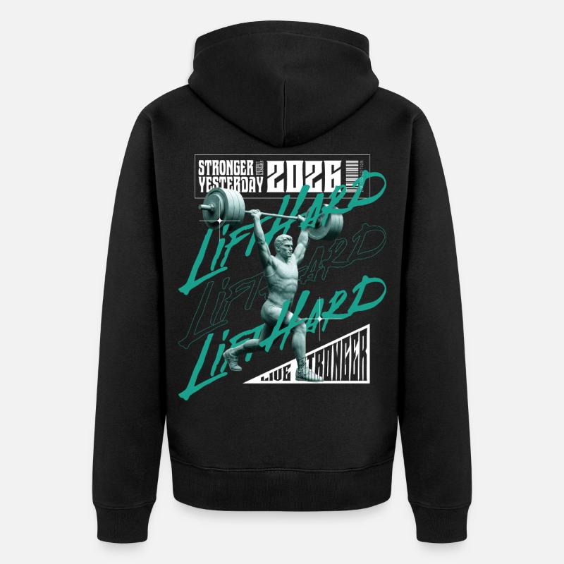 Gewichtheber-Mann, lila-rosa Lichtversion - Unisex Premium Bio Zip Hoodie - Schwarz