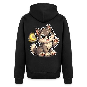 Mondnacht Wolfchen Kuschelpfote - Unisex Premium Bio Zip Hoodie - Schwarz - Hinten - Nico (187cm)