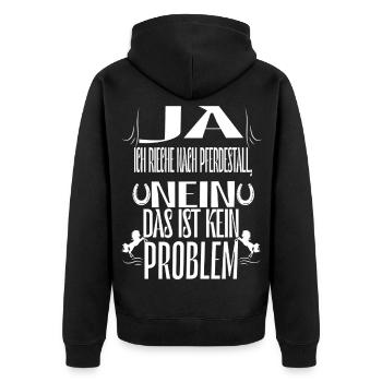 Ja ich rieche nach Pferdestall, nein das ist kein - Unisex Premium Bio Zip Hoodie - Schwarz - Hinten - Nico (187cm)