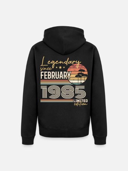 February 1985 Anniversary 1985 Legends February - Unisex Premium Organic Zip Hoodie - black