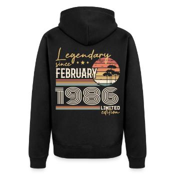 Février 1986 anniversaire 1986 légendes Février - Veste à capuche bio Premium Unisexe - noir - Dos - Nico (187cm)