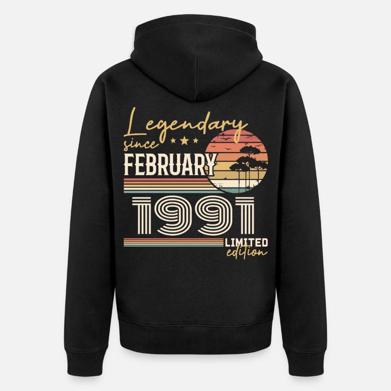 Février 1991 anniversaire 1991 légendes Février - Veste à capuche bio Premium Unisexe - noir