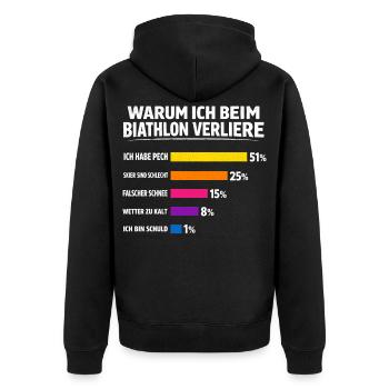 Biathlon Geschenk Für alle die verlieren - Unisex Premium Bio Zip Hoodie - Schwarz - Hinten - Nico (187cm)