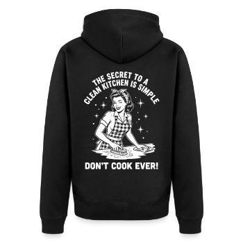 Echte Ironie Saubere Küche Retro Design - Unisex Premium Bio Zip Hoodie - Schwarz - Hinten - Nico (187cm)