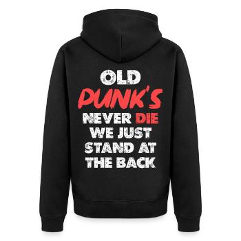 Old Punks Never Die Artwork - Unisex Premium Bio Zip Hoodie - Schwarz - Hinten - Nico (187cm)