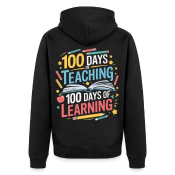 100 days of learning to teach - Unisex Premium Organic Zip Hoodie - black - Back - Nico (187cm)