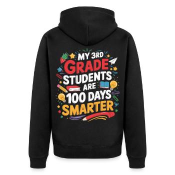 Dritte Klasse 100 Tage Schlauer - Unisex Premium Bio Zip Hoodie - Schwarz - Hinten - Nico (187cm)