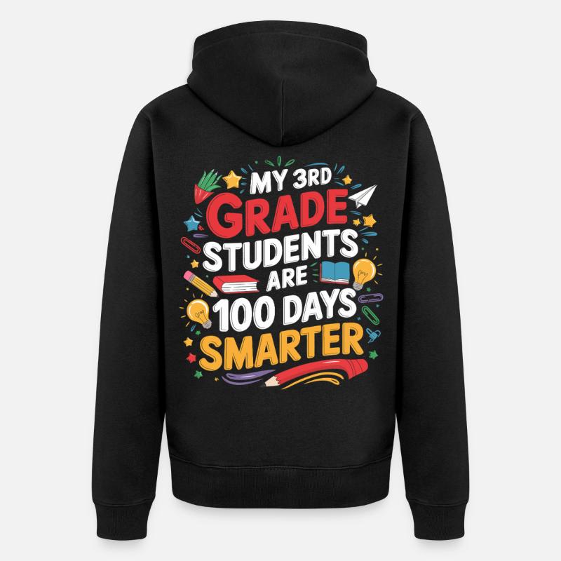 Third Class: 100 Days Smarter - Unisex Premium Organic Zip Hoodie - black
