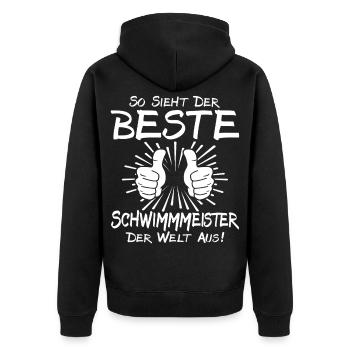 Bester Schwimmmeister - Unisex Premium Bio Zip Hoodie - Schwarz - Hinten - Nico (187cm)
