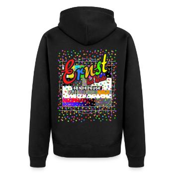 Ernst hat heute Sendepause | Testbild Kostüm - Unisex Premium Bio Zip Hoodie - Schwarz - Hinten - Nico (187cm)