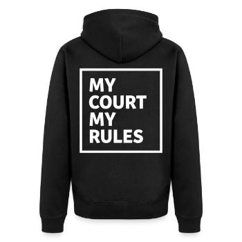 Mon Court : Ma déclaration de Padel Tennis - Veste à capuche bio Premium Unisexe - noir - Dos - Nico (187cm)