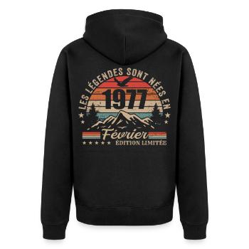 Légende vivante depuis février 1977 - Veste à capuche bio Premium Unisexe - noir - Dos - Nico (187cm)