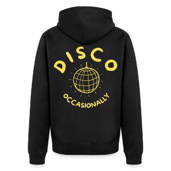 Disco Occasionally - Together Together Retroyellow - Unisex Premium Bio Zip Hoodie - Schwarz - Hinten - Nico (187cm)