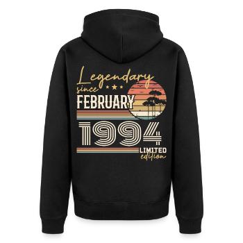 Février 1994 anniversaire 1994 légendes Février - Veste à capuche bio Premium Unisexe - noir - Dos - Nico (187cm)