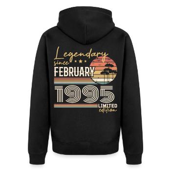 Février 1995 anniversaire 1995 légendes Février - Veste à capuche bio Premium Unisexe - noir - Dos - Nico (187cm)