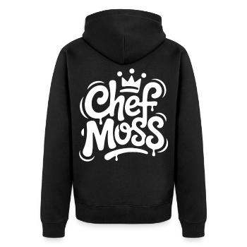 Chef Moss Graffiti Krone - Unisex Premium Bio Zip Hoodie - Schwarz - Hinten - Nico (187cm)