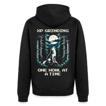 XP farmen mit jedem Heulen | Wolf Spirit - Unisex Premium Bio Zip Hoodie - Schwarz - Hinten - Nico (187cm)