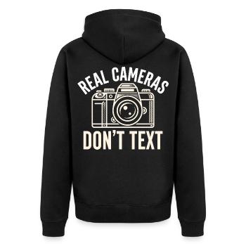 Real Cameras Don't Text Statement - Unisex Premium Organic Zip Hoodie - black - Back - Nico (187cm)