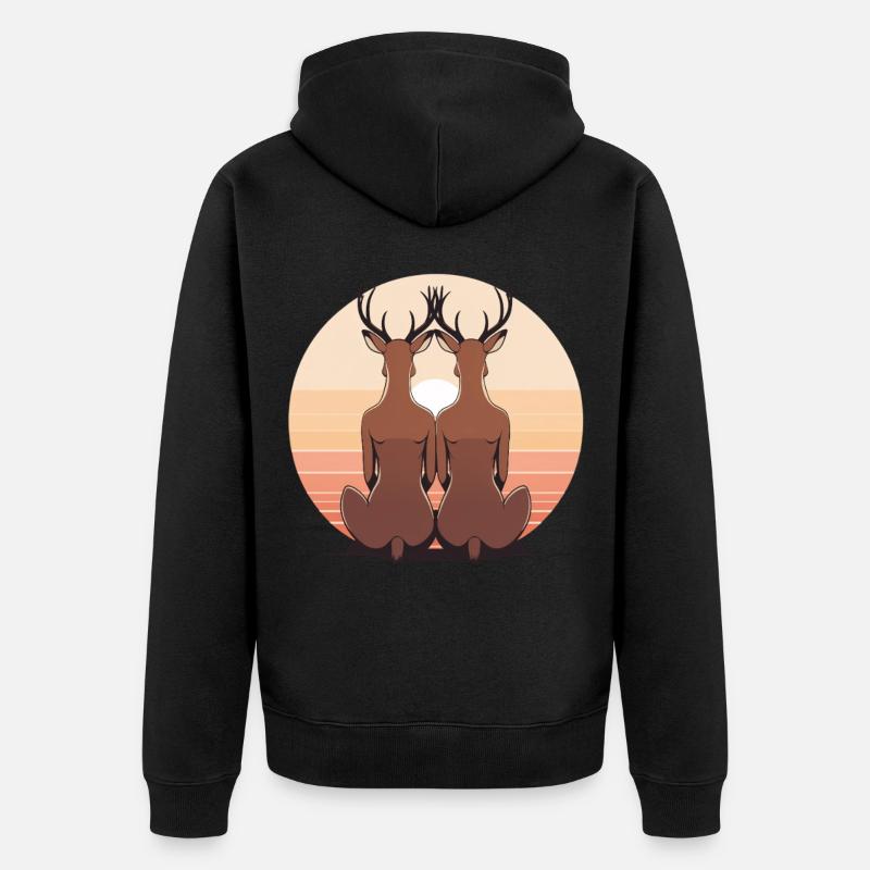 Zwei Hirsche im Abendkreis - Unisex Premium Bio Zip Hoodie - Schwarz