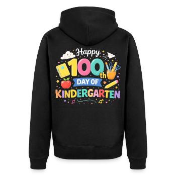 100. Tag Kindergarten Jubel - Unisex Premium Bio Zip Hoodie - Schwarz - Hinten - Nico (187cm)