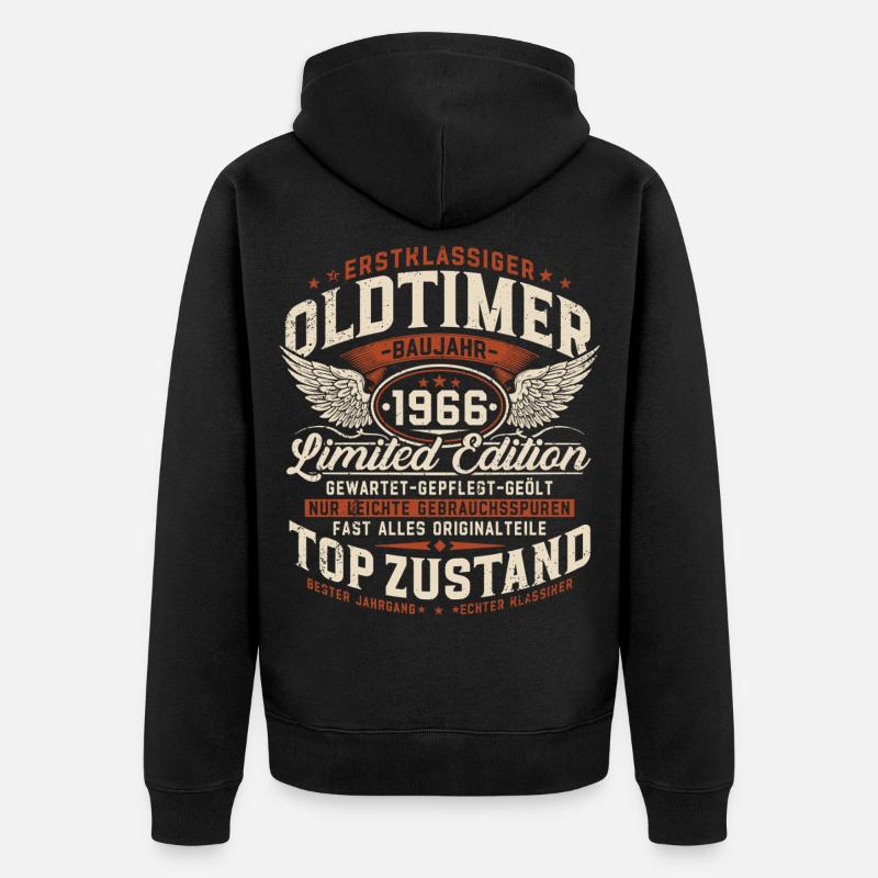 Oldtimer Baujahr 1966 geboren 60. Geburtstag - Unisex Premium Bio Zip Hoodie - Schwarz