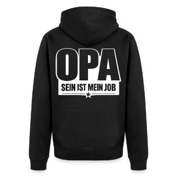 OPA Sein Ist Mein Job - Unisex Premium Bio Zip Hoodie - Schwarz - Hinten - Nico (187cm)