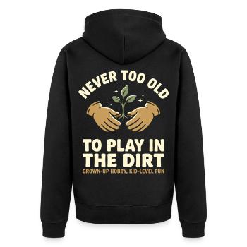 Nie zu alt fürs Gärtnern Design - Unisex Premium Bio Zip Hoodie - Schwarz - Hinten - Nico (187cm)
